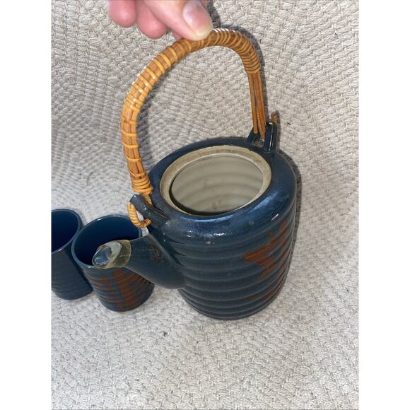 Vintage Otagiri OMC Stoneware Saki Cups Teapot Set of 4 Missing Top - Picture 7 of 12